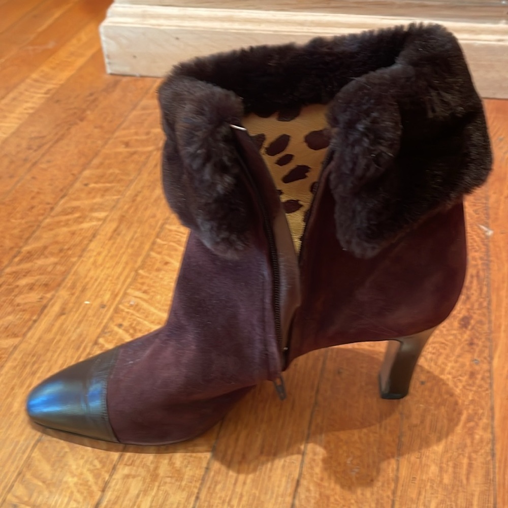 Valentino Couture Brown Suede Faux-Fur Trimmed Boots, Size 38.5 - Picture 10 of 15